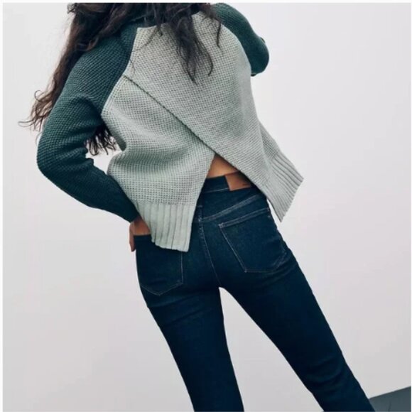Madewell Sweaters - Madewell - Colorblock Eastbrook Turtleneck Cross-Back Sweater | XS: Sage Green
